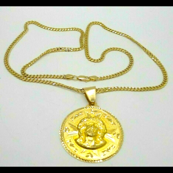 14K Gold Cuban link chain with Jesus Pendant NICE! - Picture 3 of 12